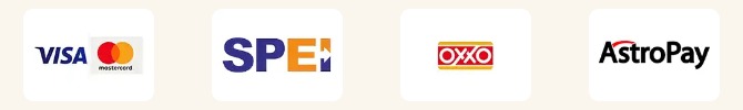 Captura de pantalla original de Apuesta Viva de los logotipos de métodos de pago aceptados en Codere: Visa, Mastercard, SPEI, OXXO y AstroPay
