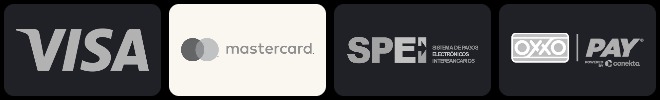 Captura de pantalla original de Apuesta Viva de los logotipos de métodos de pago aceptados en PlayCity: Visa, Mastercard, SPEI y Oxxo
