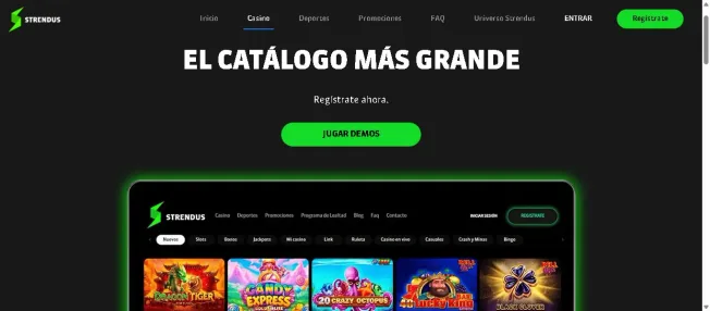 Captura de pantalla original de Apuesta Viva de la sección de casino de Strendus.com.mx mostrando ejemplos de tragamonedas del catálogo
